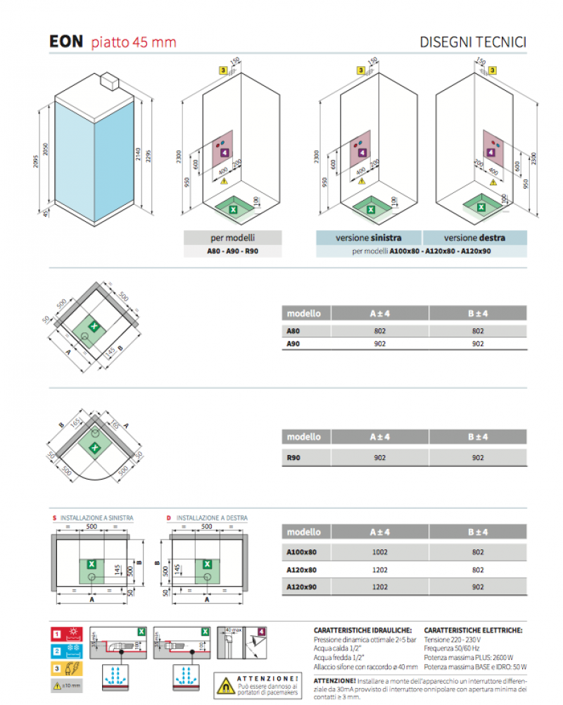 Cabina doccia in nicchia 120 x 80 versione standard Novellini Eon 2P